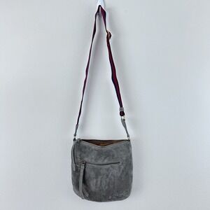 Margot New York SM Remy Hobo Gray Suede Crossbody Genuine Leather Purse